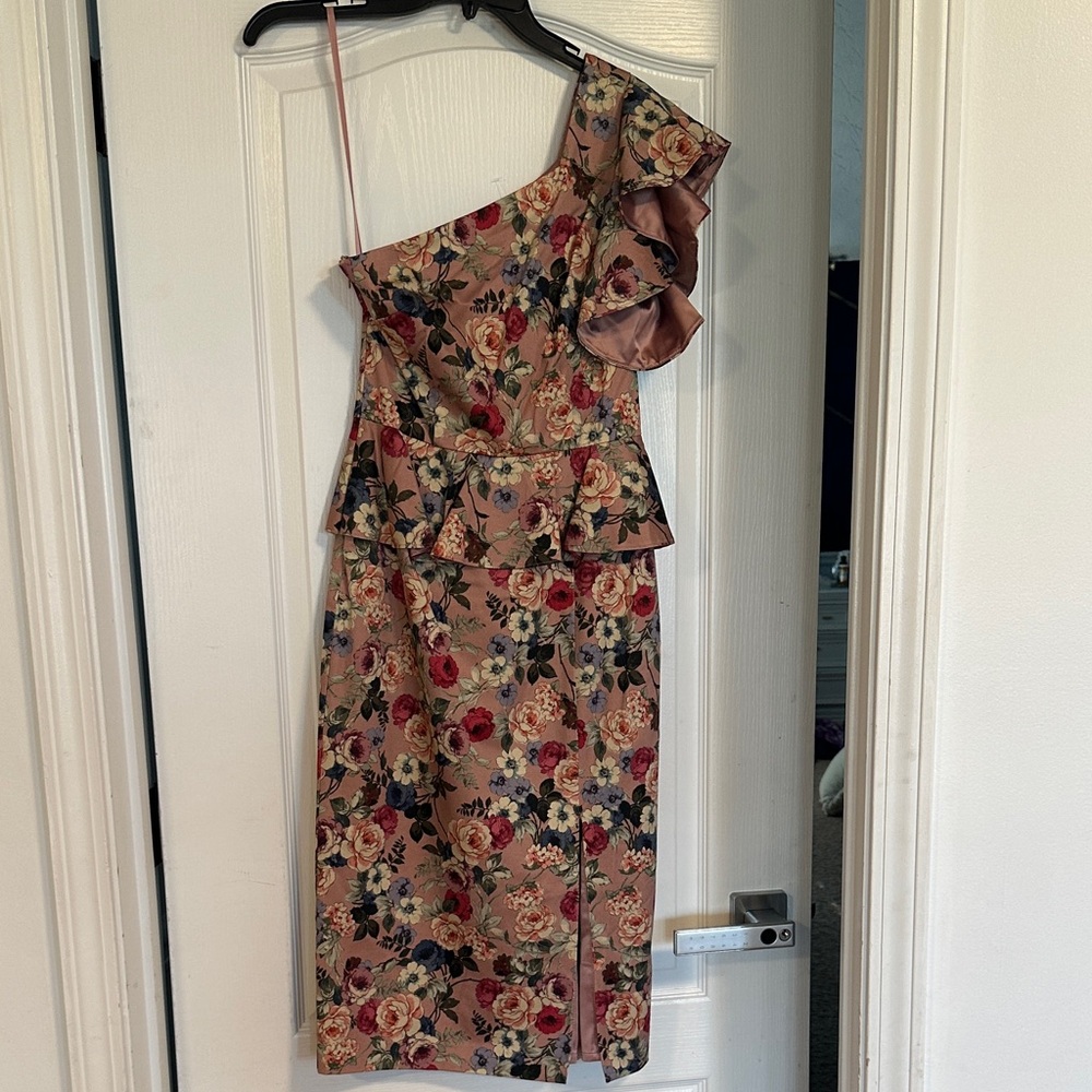 Gianni Bini Dusty Rose Floral One-Shoulder Dress